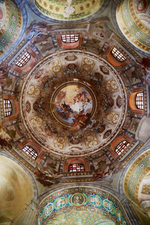 Ravenna, Italy - May 12, 2013: Rich decorated ceiling of the Basilica di San Vitale in Ravenna,...