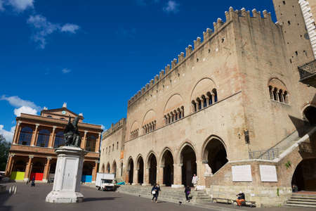 Rimini, Italy - May 13, 2013: Piazza Cavour square with the statue of Pope Paul V in Rimini, Italy.