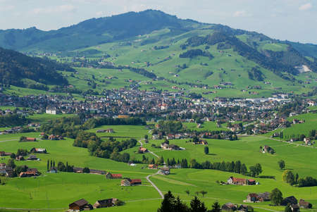 Appenzell, Switzerland - September 29, 2007: View to the valley and town of Appenzell, Switzerland.のeditorial素材