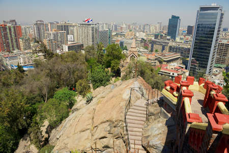 Santiago, Chile - October 17, 2013: View to the central part of the Santiago city from the Santa Lucia hill fortress in Santiago, Chile.のeditorial素材