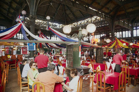 Santiago, Chile - October 17, 2013: Interior of the Central market in Santiago, Chile. Central market is famous for it's shopping, restaurants and iron construction.のeditorial素材