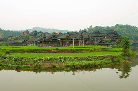 Rongshui, China - May 07, 2009: View to the traditional wooden village of Dong minority in Rongshui, China.のeditorial素材