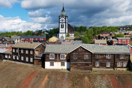 Roros, Norway - June 24, 2013: View to the copper mines town of Roros in Roros, Norway. Roros town is declared a UNESCO World Heritage site.のeditorial素材