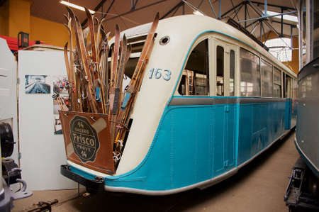 Oslo, Norway - June 03, 2012: Exposition of Sporveismuseet - Tramway (Transport) museum  in Oslo, Norway.のeditorial素材