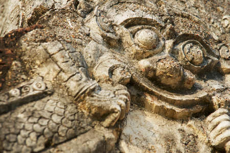 Sukhothai, Thailand - November 18, 2013: Detail of the stone decoration  at the ruins of Si Satchanalai temple in Sukhothai historical Park in Sukhothai, Thailand.のeditorial素材