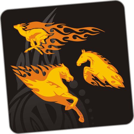 Fallow deer and  horse. illustration. Ready for vinyl cutting.のイラスト素材