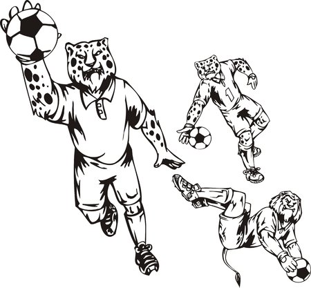 The lion hunts a ball arms, leopards play a ball. Soccer mascot. illustration ready for vinyl cutting.のイラスト素材