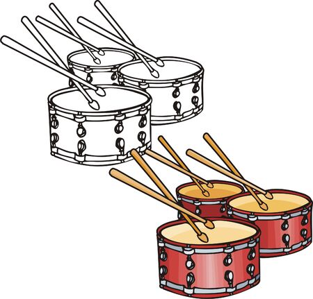 Three red drums. Musical instruments. Vector illustration - color   b/w versions.のイラスト素材