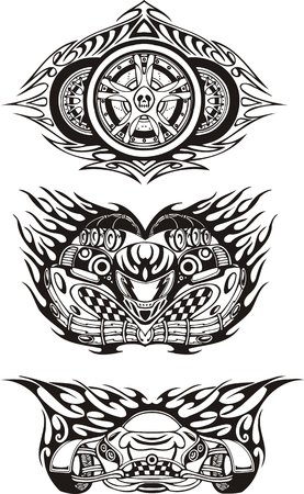 Three off-road symbols. Racing compositions.  illustration ready for vinyl cutting.のイラスト素材