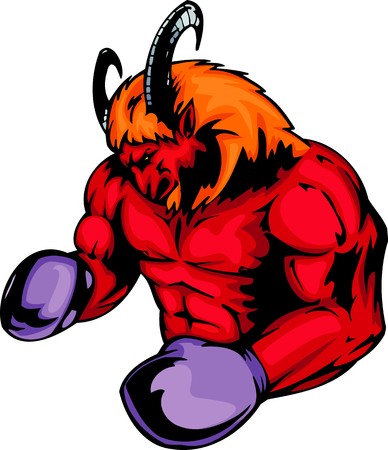 Defending goat with a boxing gloves. Sport mascot animals. illustration - color   b/w versions.のイラスト素材