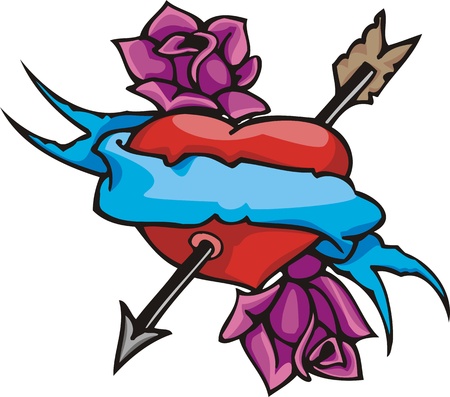 Hearts & Flowers. illustration ready for vinyl cutting.のイラスト素材