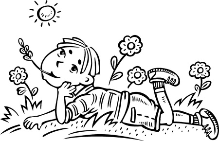 Boy on the field.Children.Vector illustration ready for vinyl cutting.のイラスト素材