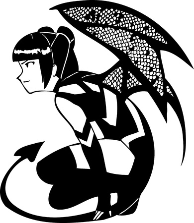 Girl with a tattoo snake.Girl with wings and tail.Anime Girls.  illustration ready for vinyl cutting.のイラスト素材