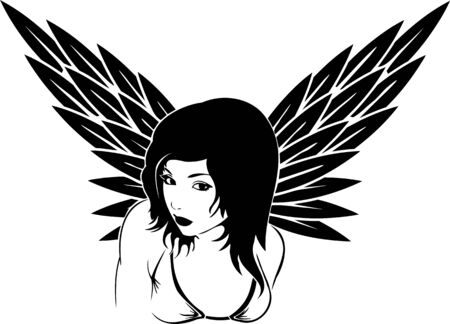 Girl with wings.Girls. illustration ready for vinyl cutting.のイラスト素材