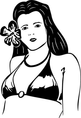 Beautiful Girl with a flower. Girls.Vector illustration ready for vinyl cutting.のイラスト素材