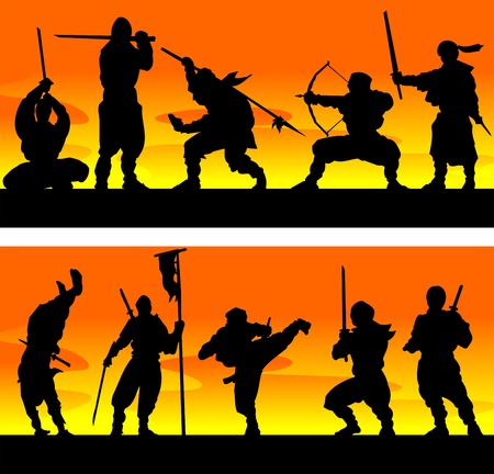 Ninja at sinrise  Vector illustration のイラスト素材