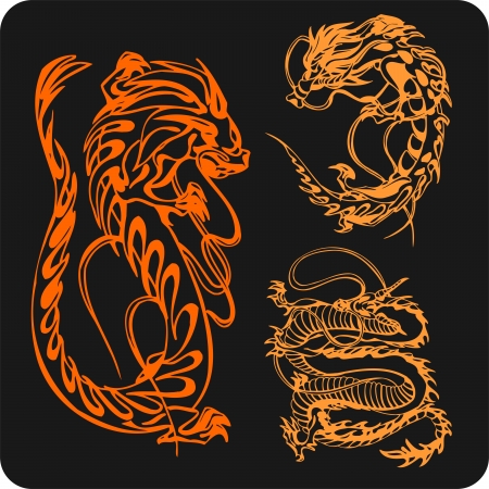 Chinese Dragons - vector vinyl-ready illustration.のイラスト素材