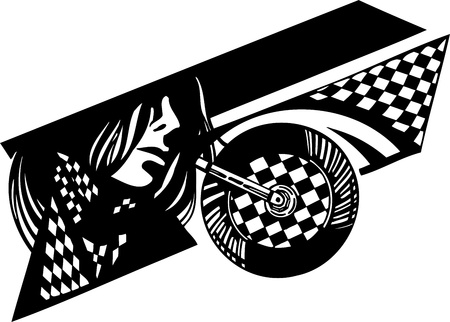 Checkered flag and bike. Vinyl-ready vector design.のイラスト素材