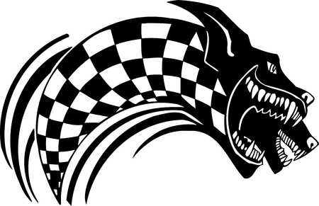 Checkered flag and wolf. Vinyl-ready vector design.のイラスト素材