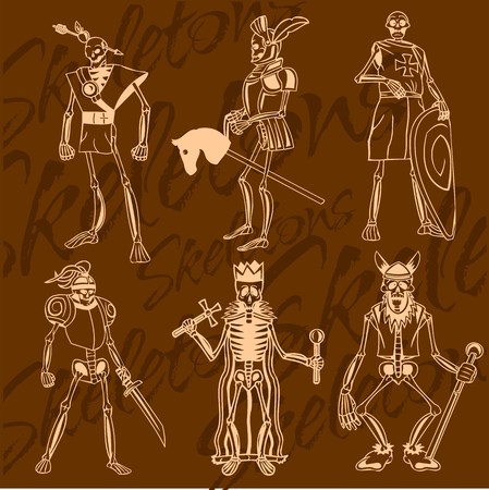 Skeletons - knight. Vector set. Vinyl-ready illustration.のイラスト素材