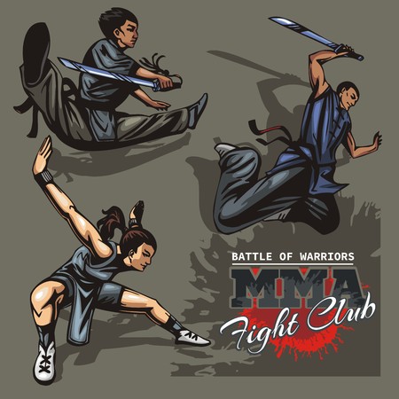 Monks of Shaolin - Vector Labels  Mixed Martial Arts Design.のイラスト素材