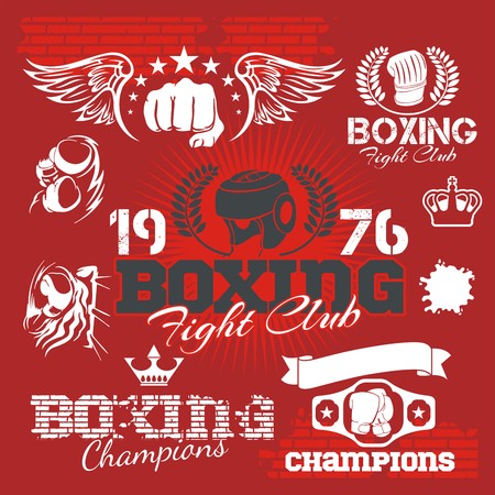 Boxing labels and banners set. Vector part set.のイラスト素材