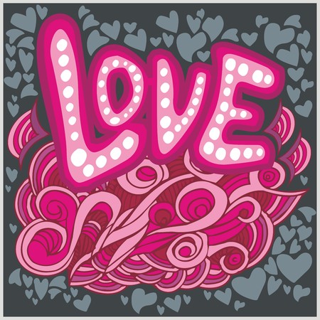 Love and hearts hand lettering and doodles elements Vector illustrationのイラスト素材