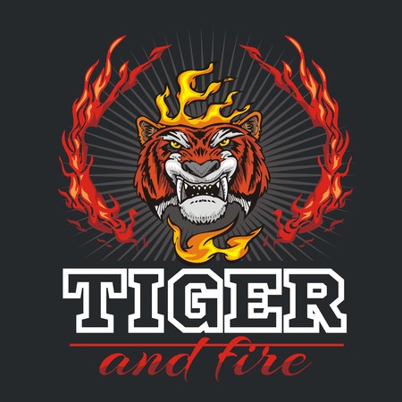 Tiger head hand and fire - vector illustrationのイラスト素材