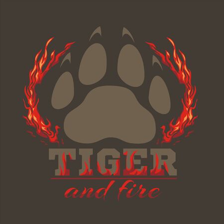 Tiger footprint and fire on dark backgroundのイラスト素材