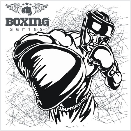 Boxing Match - Retro Illustration on grunge backgroundのイラスト素材