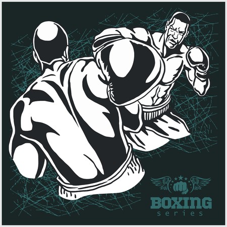 Boxing Match - Retro Illustration on grunge backgroundのイラスト素材