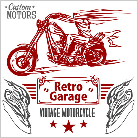 Vintage motorcycle labels, badges and design elements - vector set.のイラスト素材