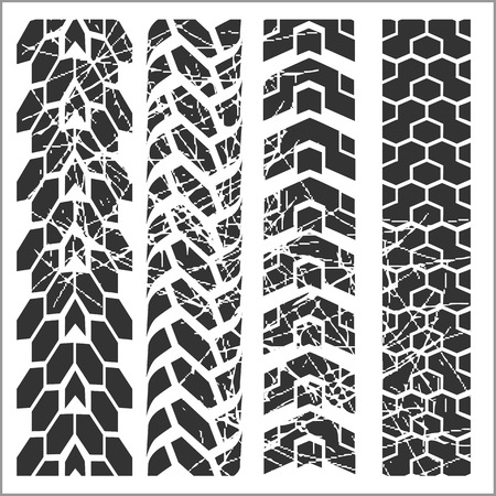 Four dirty tire tracks - vector setのイラスト素材