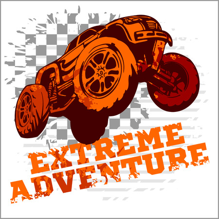 Emblem with off-road cars  - vector illustrationのイラスト素材