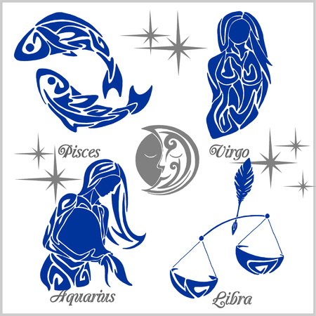 Zodiac signs and icons on light background. Vector set.のイラスト素材