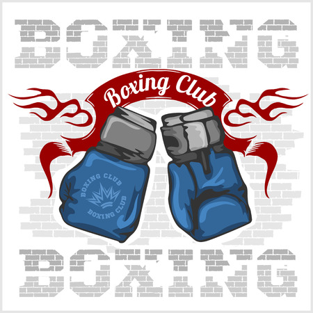 Boxing label and elements in light background. Vector illustration.のイラスト素材