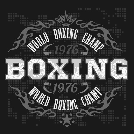 Boxing label and elements in dark background. Vector illustration.のイラスト素材