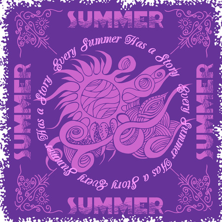Summer composition and sun - vintage vector illustration.のイラスト素材