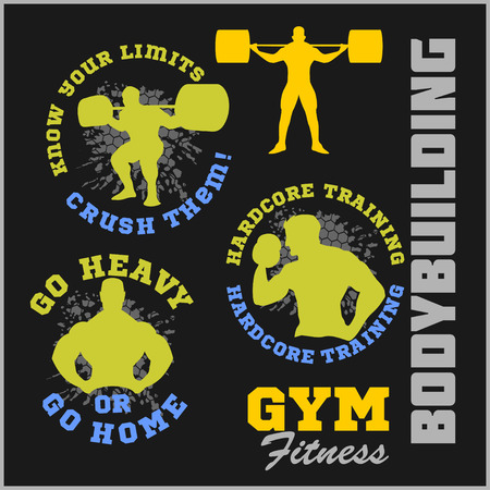 Set of modern Bodybuilding and fitness room , emblems, design elements. Vector set.のイラスト素材