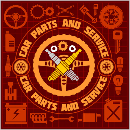Car service icons and labels set on dark background. Vector set.のイラスト素材