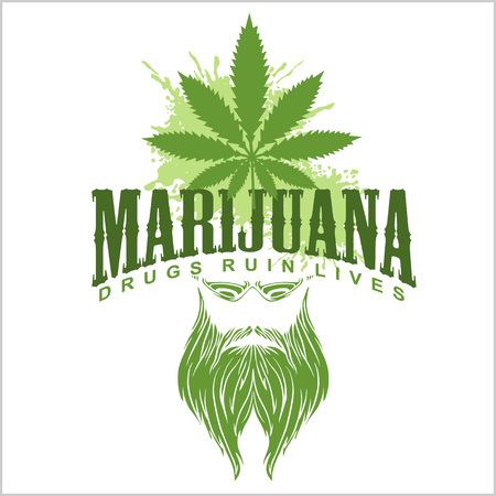 Marijuana and hippie - vector emblem. Drugs Ruin Lives.のイラスト素材