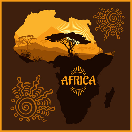 African landscape - vector illustration emblem and logo.のイラスト素材