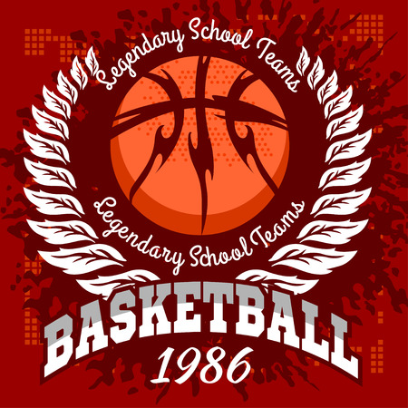 Basketball emblem for T-shirts Prints on a dark background - vector stock.のイラスト素材
