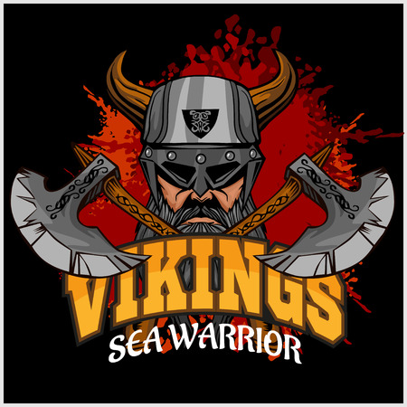 Vikings set - Viking warrior and crossed axes on dark backgroundのイラスト素材