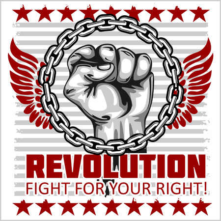 Fist of revolution. Human hand up. Revolution - Fight for your right.のイラスト素材