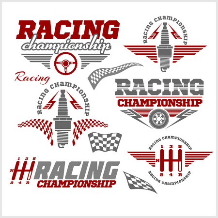 Set of car racing emblems and championship race vector badgesのイラスト素材