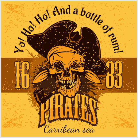 Pirate with pirate hat and pipe - grunge posterのイラスト素材