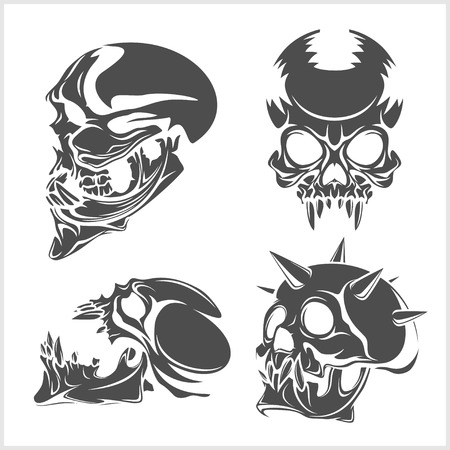Set of skulls isolated on white. Vector illustration.のイラスト素材
