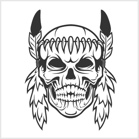 American Indian Chief Skull isolated in whiteのイラスト素材