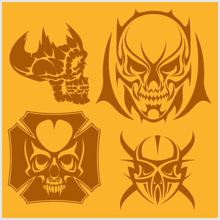 Skulls with tribal elements vector set. Vector illustration.のイラスト素材